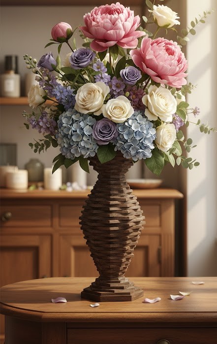 گلدان چوبی دست‌ساز مدل &amp;quot;تار و پود+کرفتو